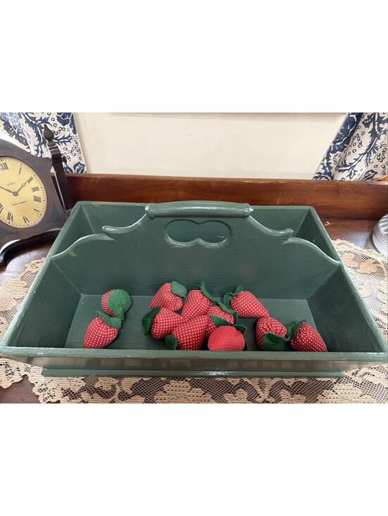 Antique wood cutlery caddy Green Paint utensil carrier Centerpiece Country Farm - Picture 11 of 13